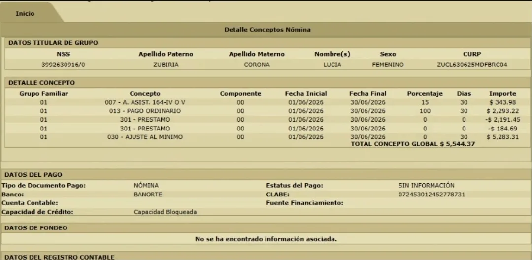 Pantalla informes imss — ejemplo 1