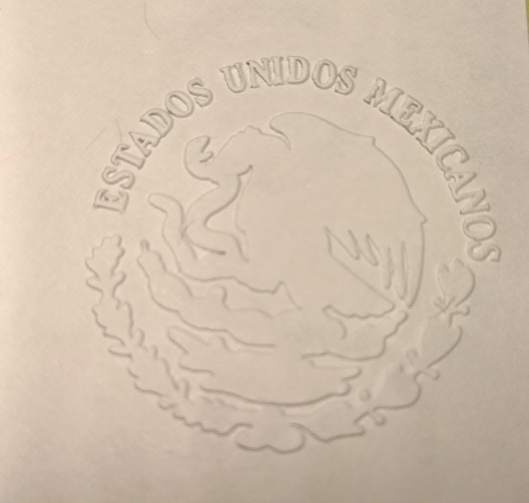Papel seguridad relieve escudo mx