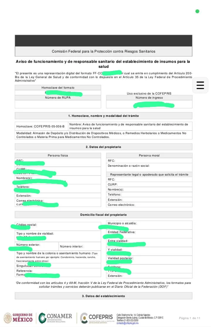 Aviso de funcionamiento farmacias — ejemplo 1
