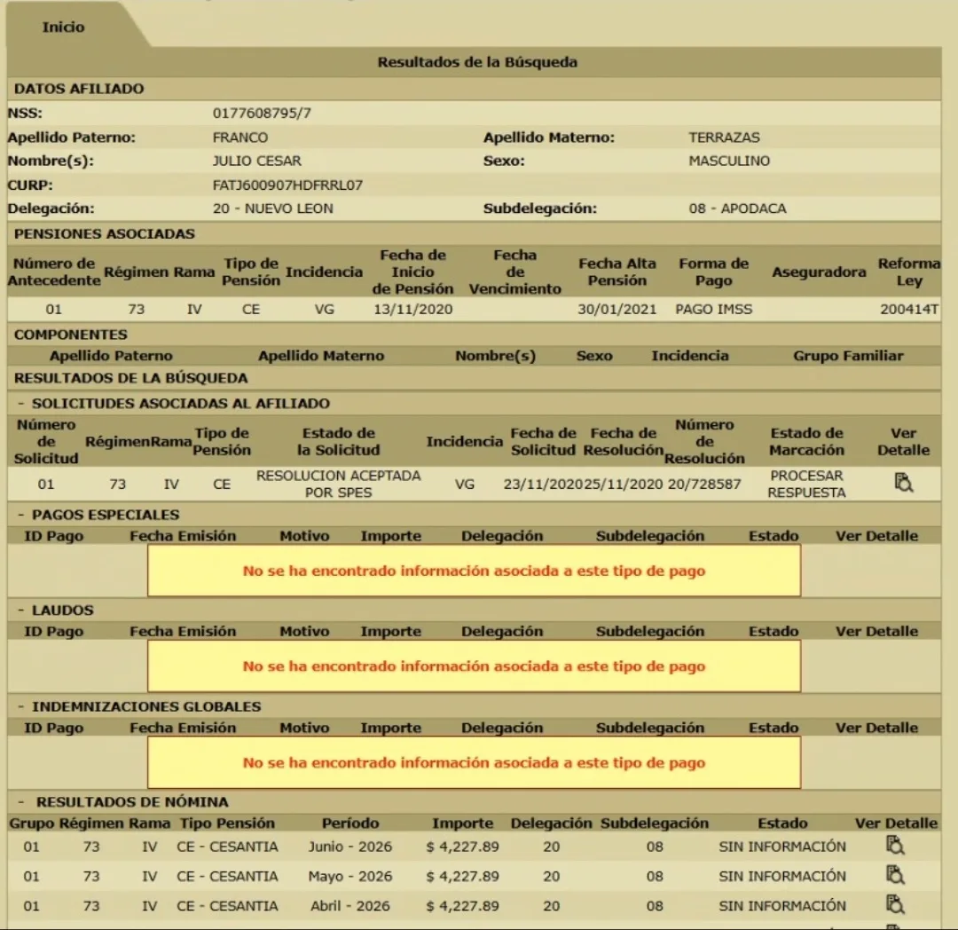 Pantalla de asignacion imss — ejemplo 1